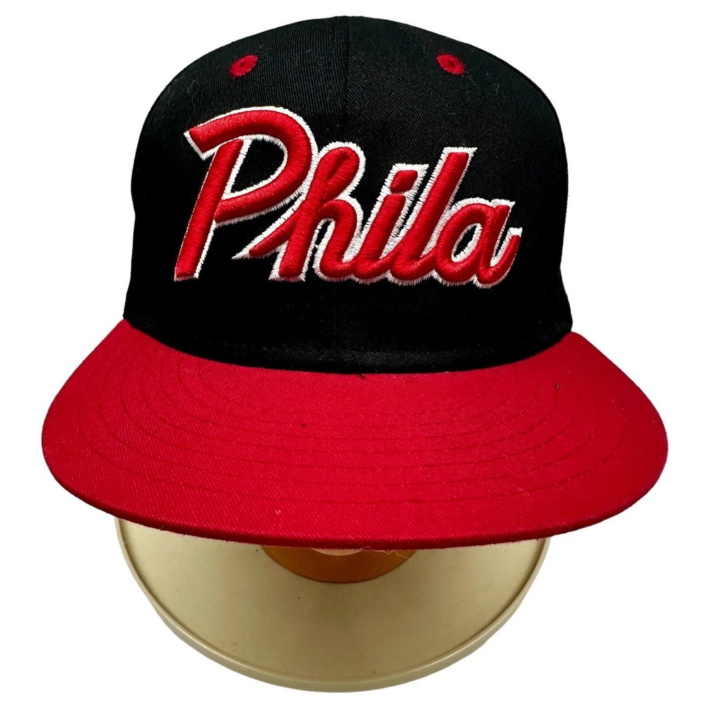 PHILA SNAPBACK CAP, BLACK & RED, FLAT PEAK BASEBALL FITTED HAT‎ ETHOS